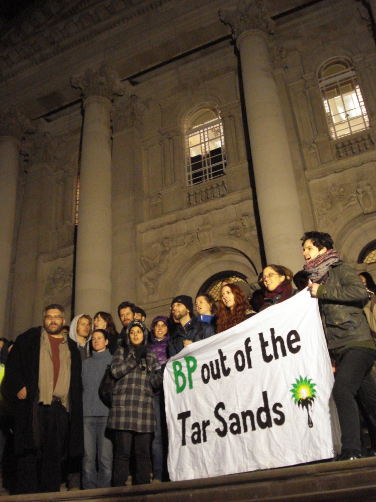 Chanting "Art Not Oil" outside Tate Britain