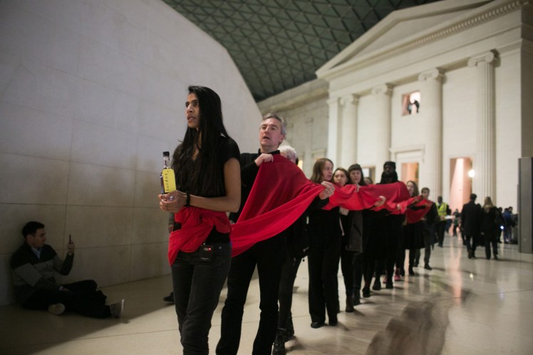 Climate Activists Stage A Performance At The British Museum In Protest Against The Oil Company's Sponsorship Of the Museum